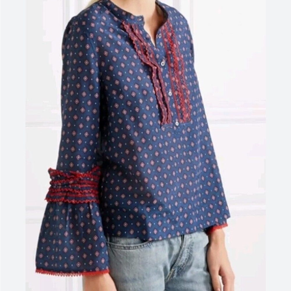 JCrew embroidered bell sleeve top